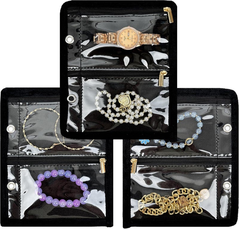 LingLingo Travel Jewelry Organizer Case,Jewelry Bags for Traveling, Jewelry Binder with 24 Pcs Clear Zipper Velvet Pouches (Inner Pages, 3 PCS) - Image 1